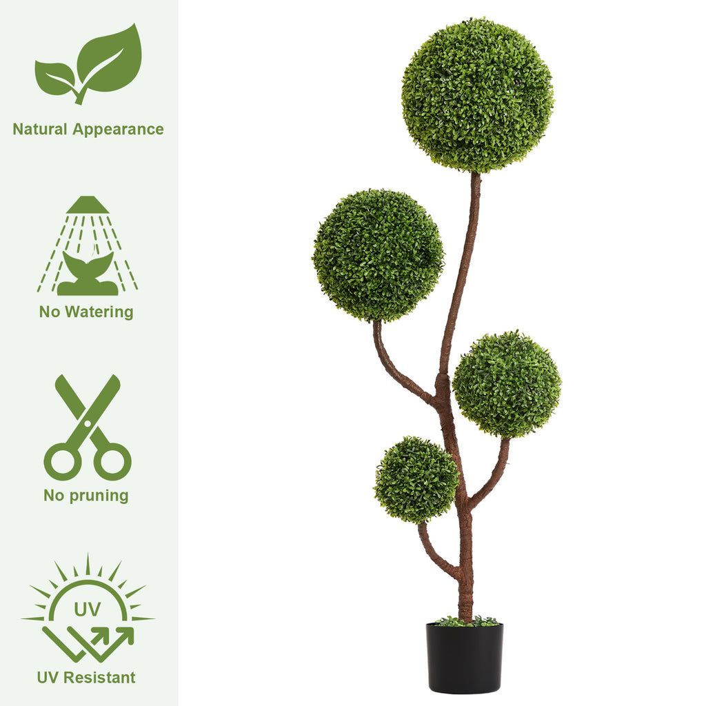 Artificial Boxwood Topiary Tree, 5FT Tall Triple Ball-shaped Faux Plant