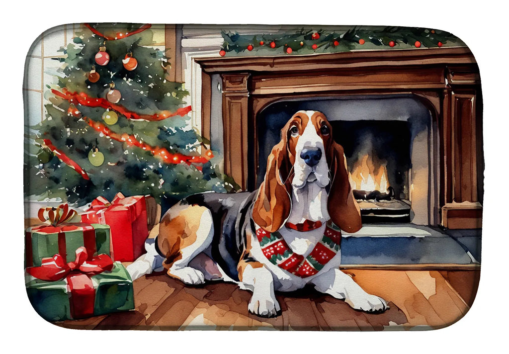 Basset Hound Cozy Christmas Dish Drying Mat Absorbent Dish Drying Mat