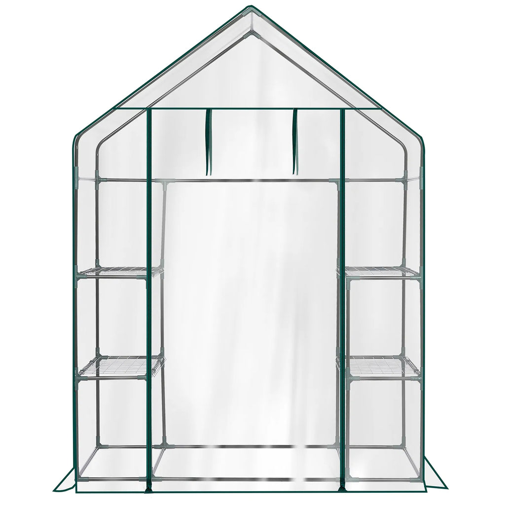 Mini Walk-in Greenhouse With PVC Cover, 4-Shelf Indoor Outdoor Plant