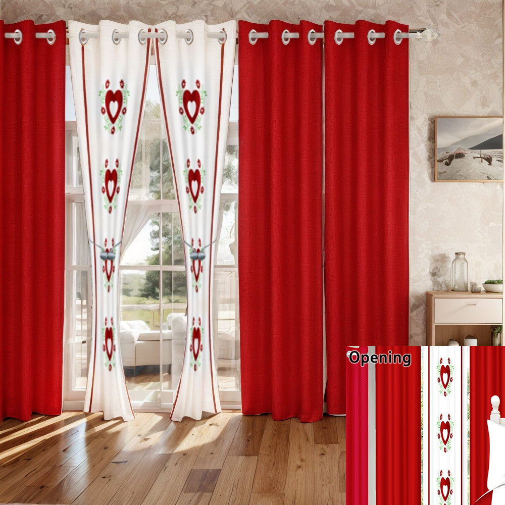9-Piece Red Embroidered Bedspread And Curtain Set For Twin