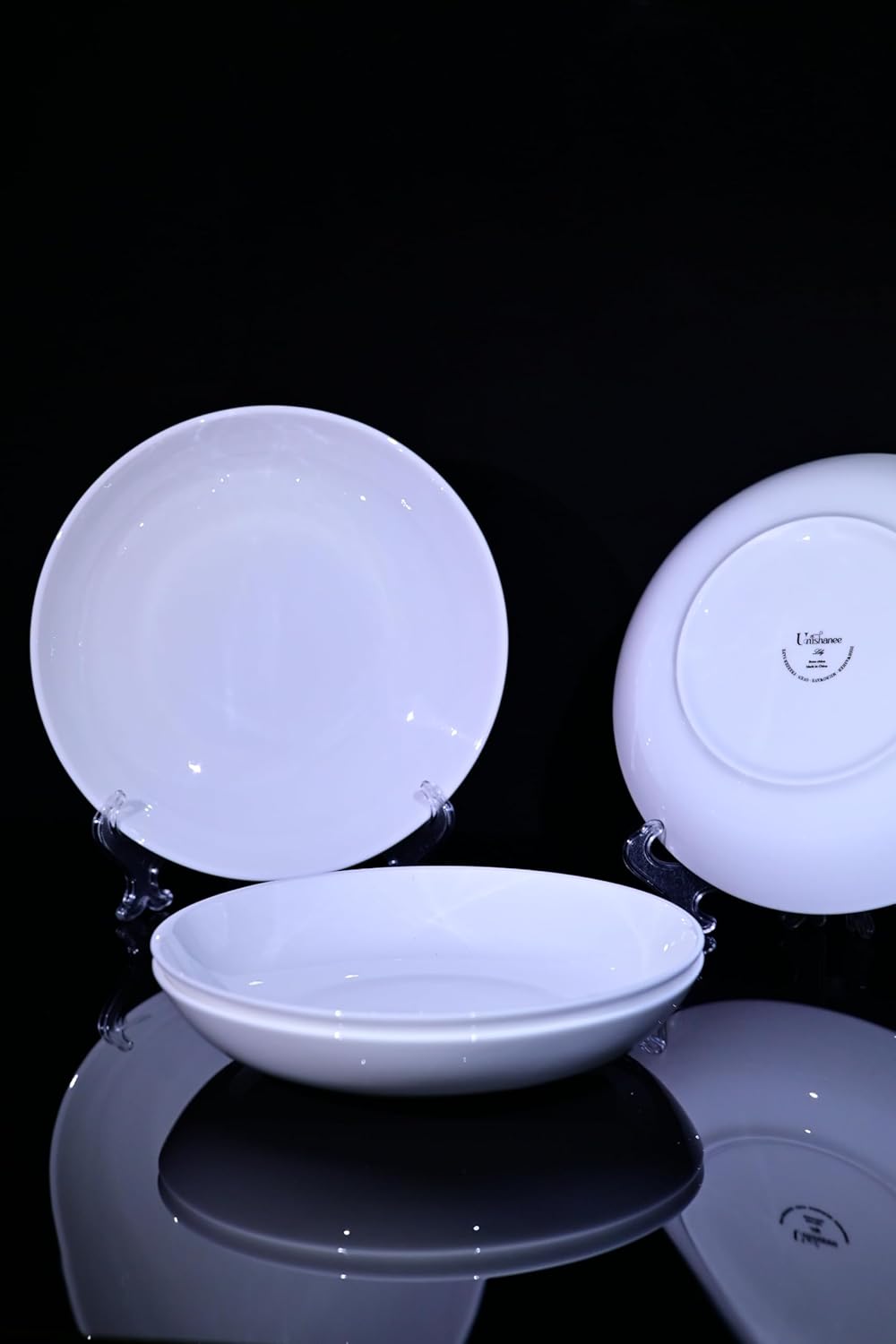 Lily Bone China Dinnerware Set, 4 Pieces, 8.5-inch White Pasta, Salad