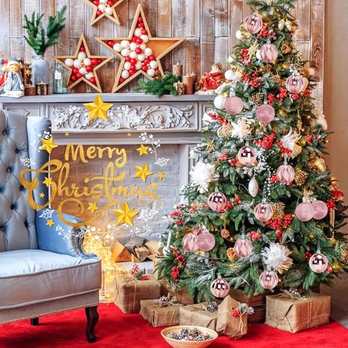 24PCSPink Christmas Ball Ornaments, 60mm Shatterproof Tree Decorplastic