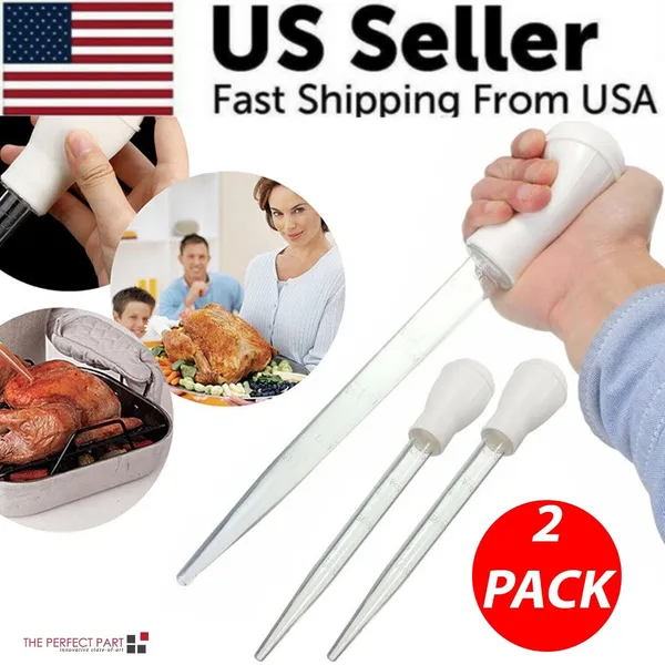 2 PCS Meat & Poultry Baster Heat Resistant BPA Free Turkey Syringe