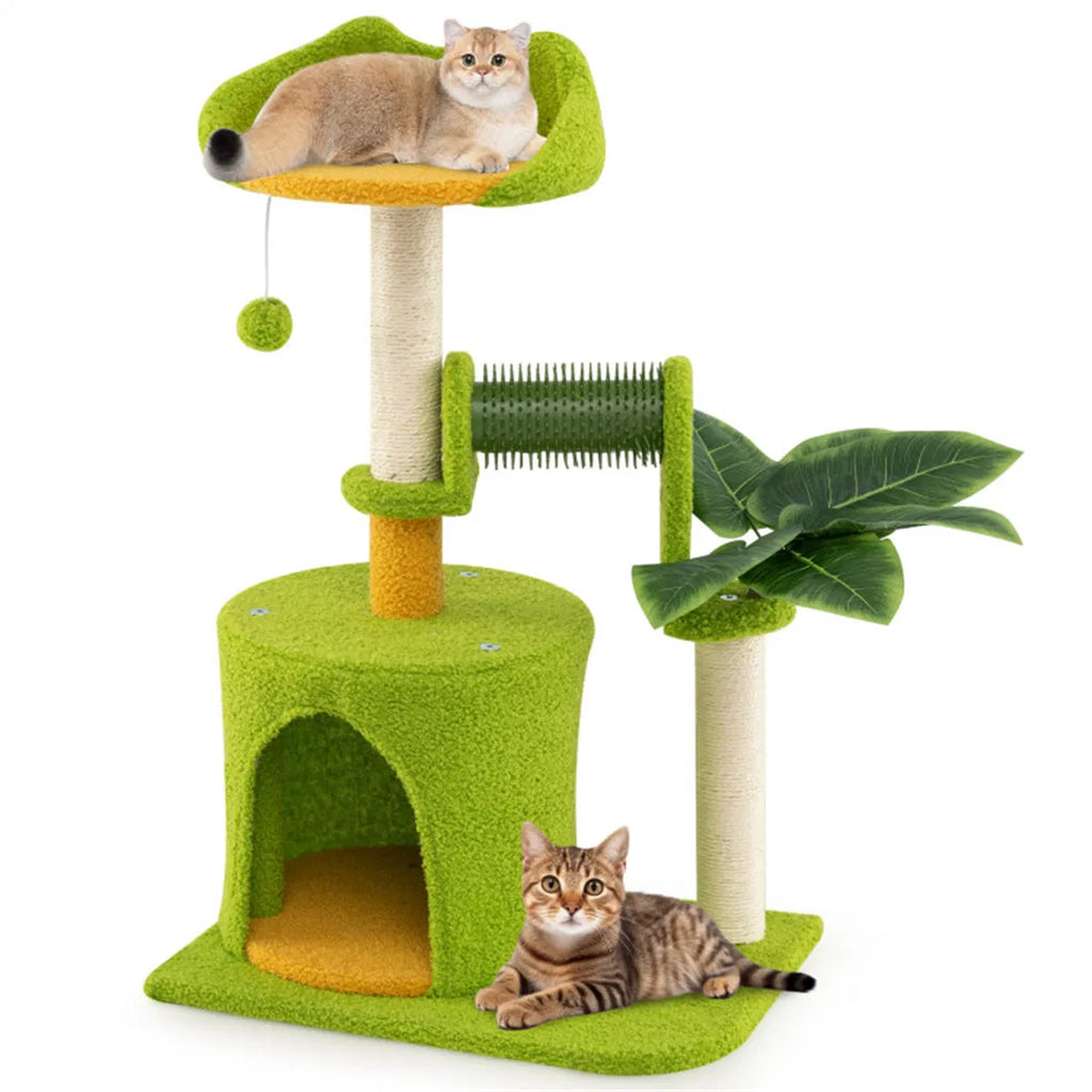 Cat Tree - 22LBS Capacity, Palm Tree Design With Self-groomer