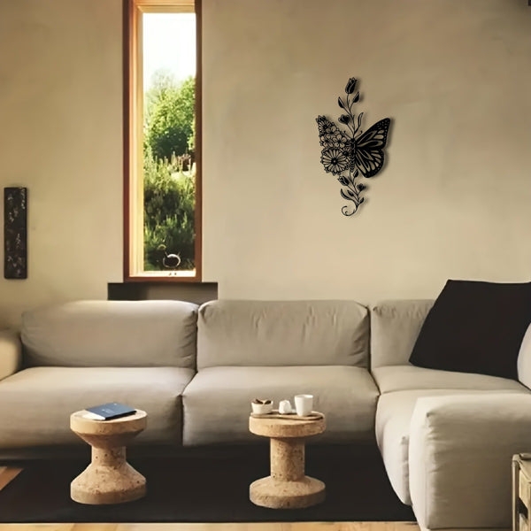 Aluminum Butterfly Floral Silhouette Wall Art Natural Farmhouse Home