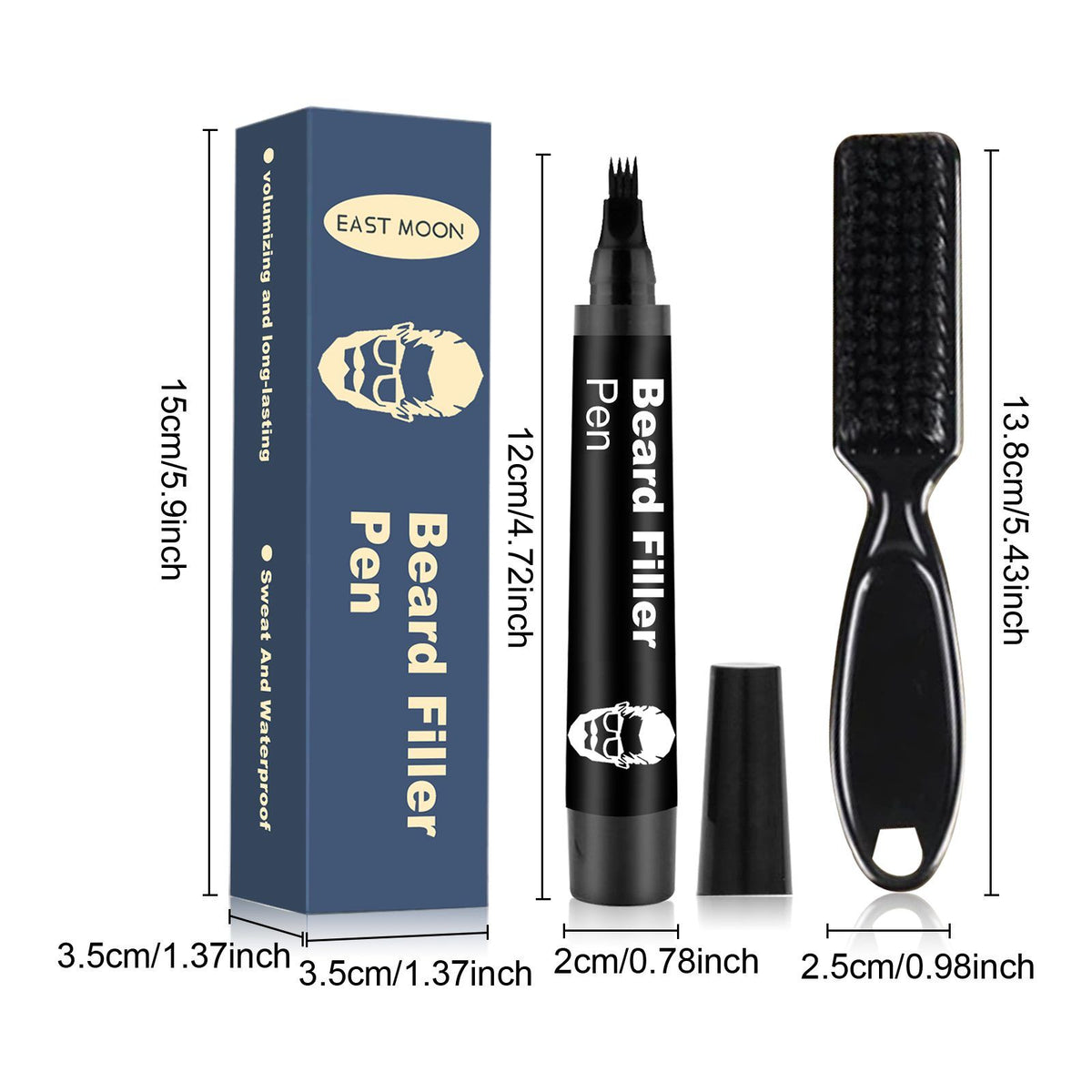EAST MOON Beard Filling Pen With Comb, Deep Brown, 2-Piece Set