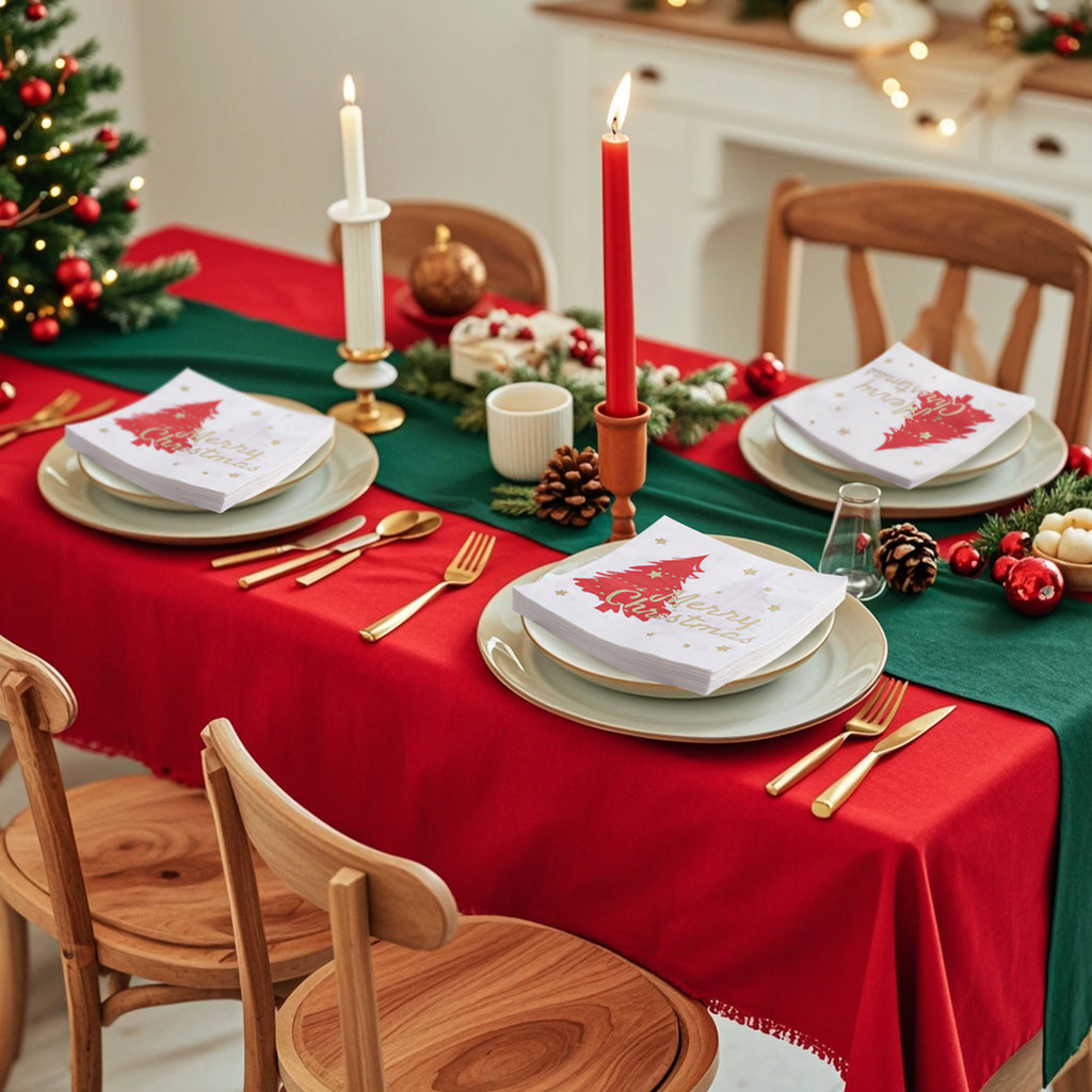 80 Pcs Christmas Napkins, Disposable Printed Xmas Tree Cocktail Napkins