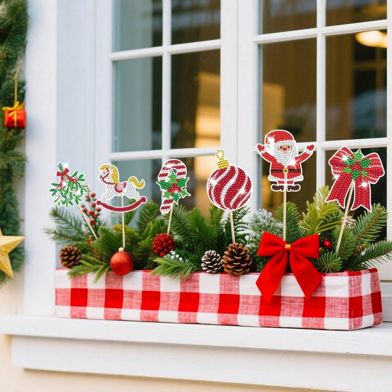 12 Sets Christmas Diamond Art Kits For Garden Decor Santa Claus Snowman