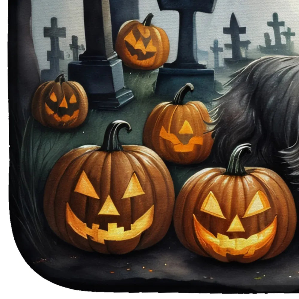 Cairn Terrier Spooky Halloween Dish Drying Mat Absorbent Dish Drying