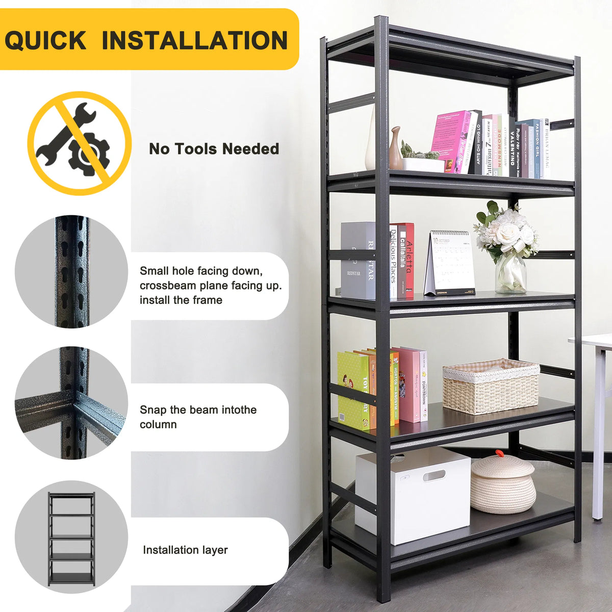 H72 * W35.4 * D15.7 Storage Shelves 5 Tier Heavy Duty Metal Shelving