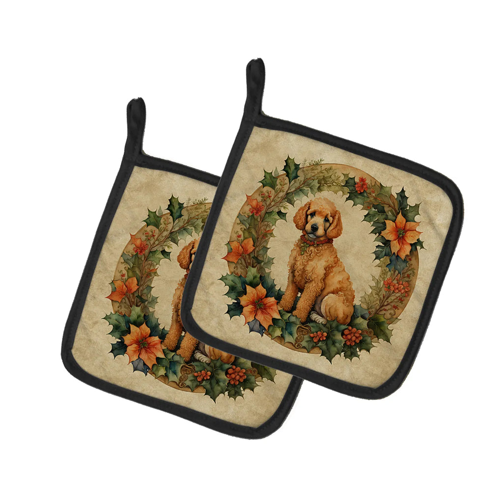 Poodle Christmas Flowers Pair Of Pot Holders Kitchen Heat Resistant Pot