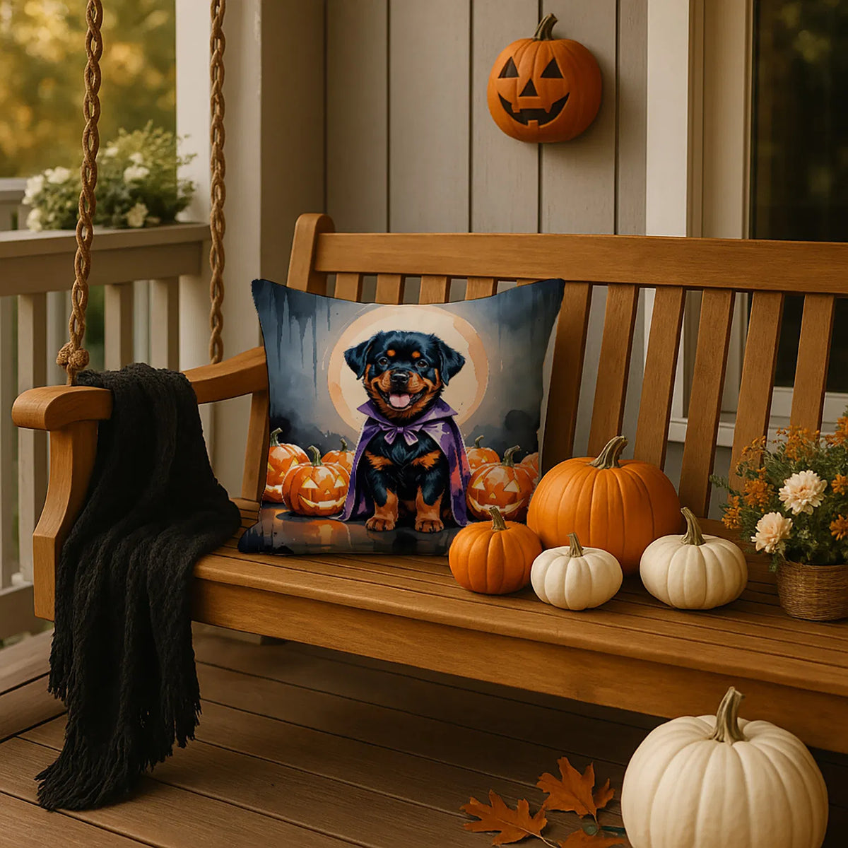 Rottweiler Puppy Halloween Throw Pillow Machine Washable, Indoor
