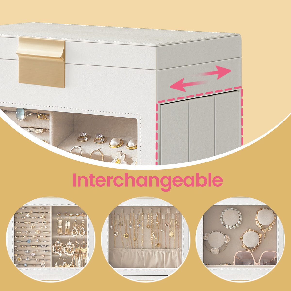5-Layer Jewelry Box With Glass Window, 3 Side Drawers