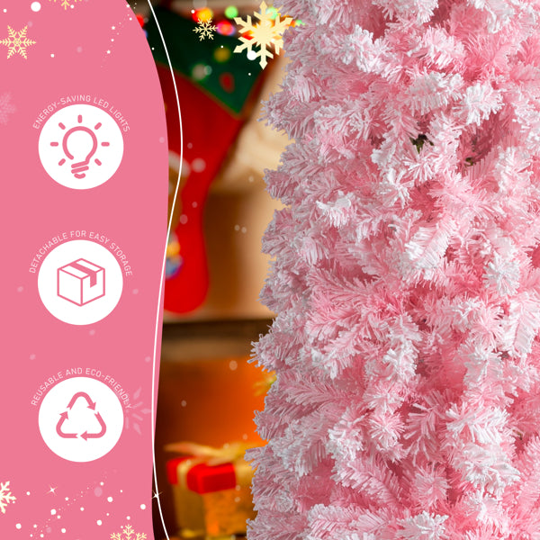 7.5 FT Snow Flocked Hinged Christmas Tree, Artificial Pencil Christmas