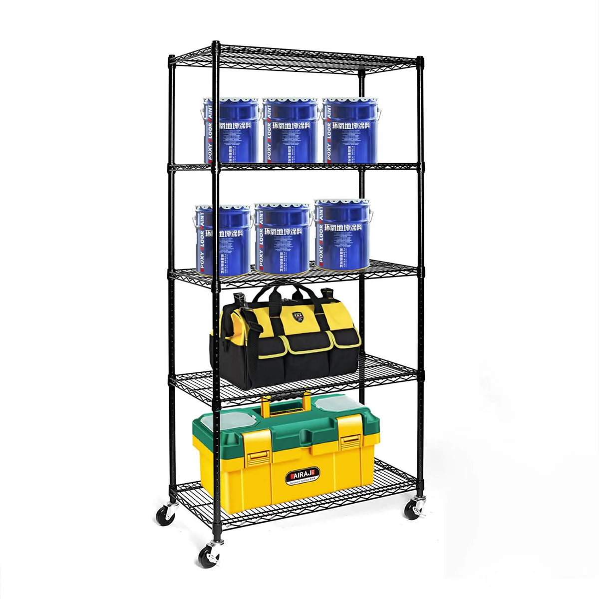 5-Tier Nsf-certified Steel Wire Shelving With Wheels Black