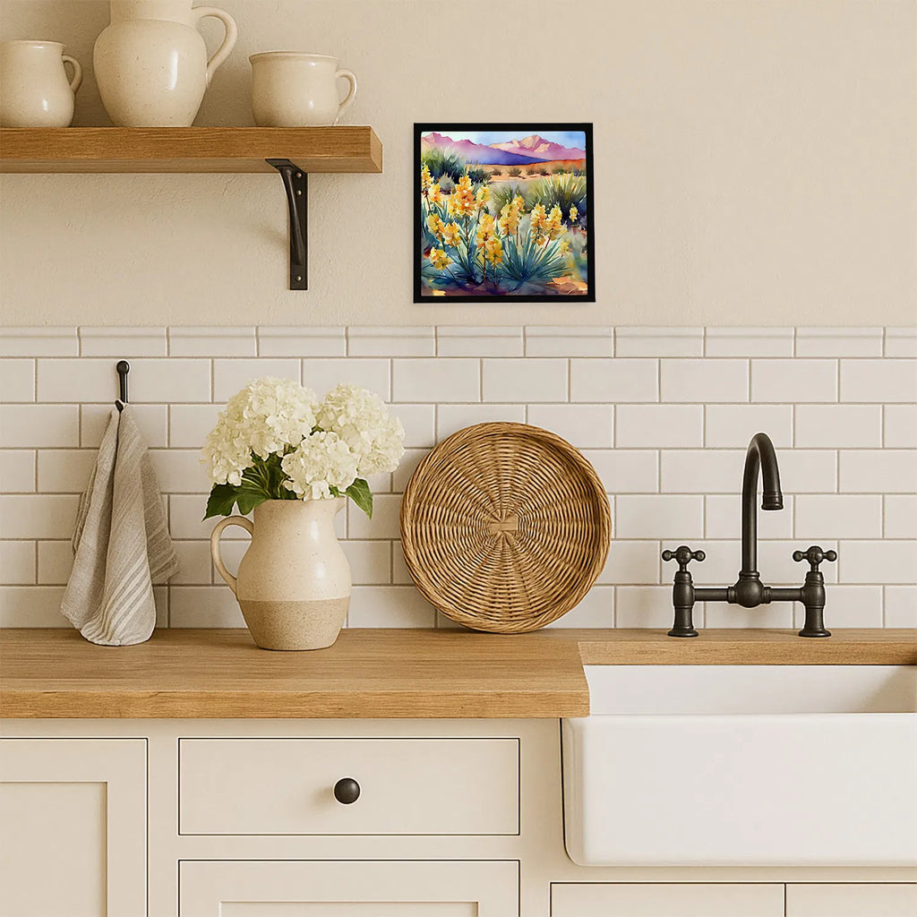 Mexico Yucca Flower In Watercolor Framed Metal Print Bathroom, Kitchen