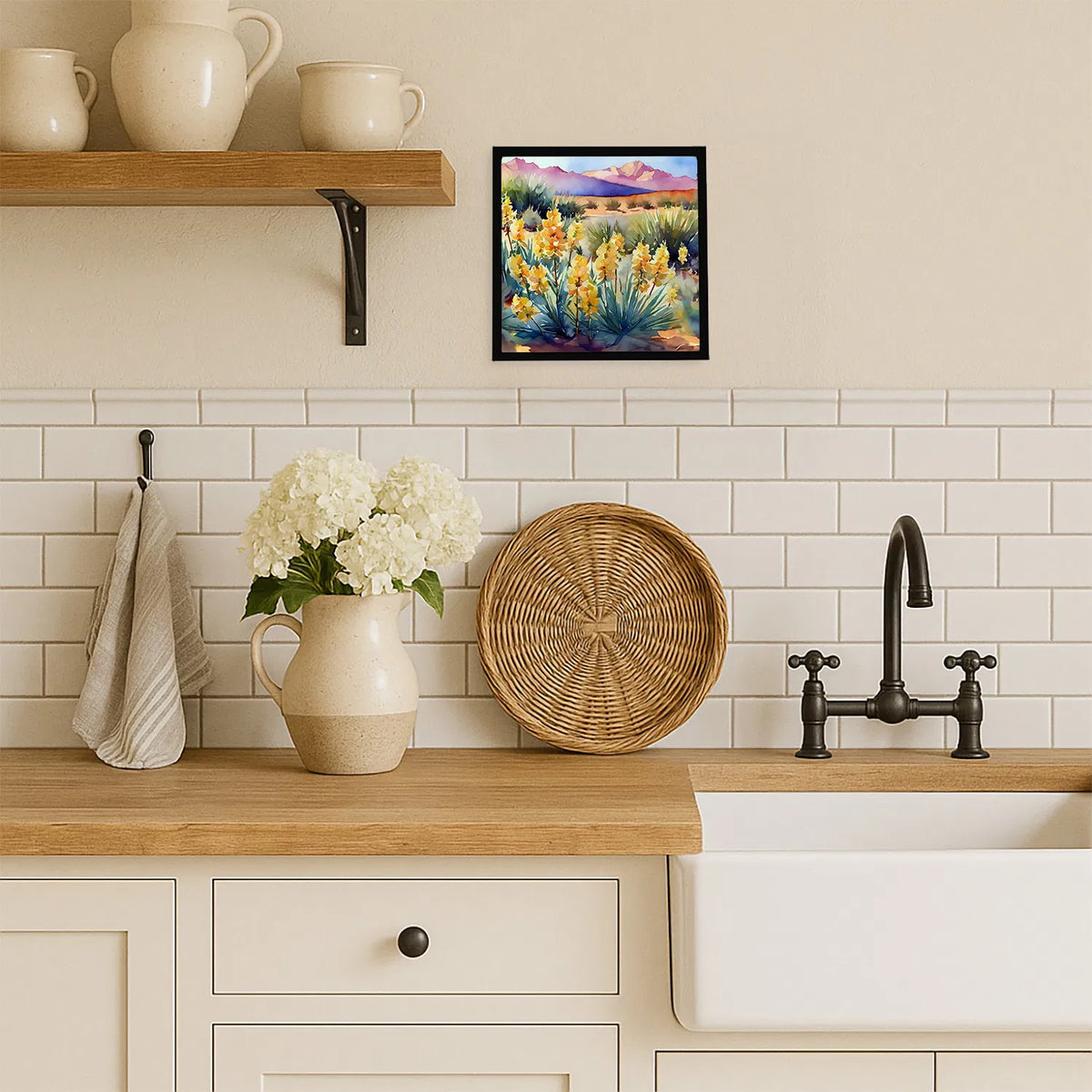 Mexico Yucca Flower In Watercolor Framed Metal Print Bathroom, Kitchen