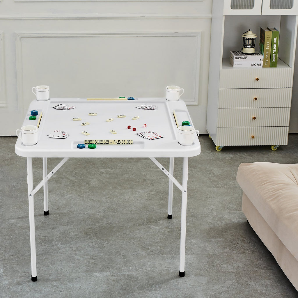 Mahjong Table 4 Player Folding Card Table & Table Mat Cup Holder Chip