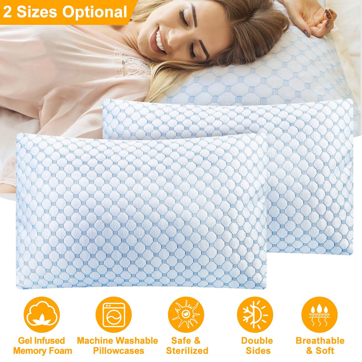 2Pcs Or 1Pc Cooling Memory Foam Pillow Ventilated Soft Bed Pillow