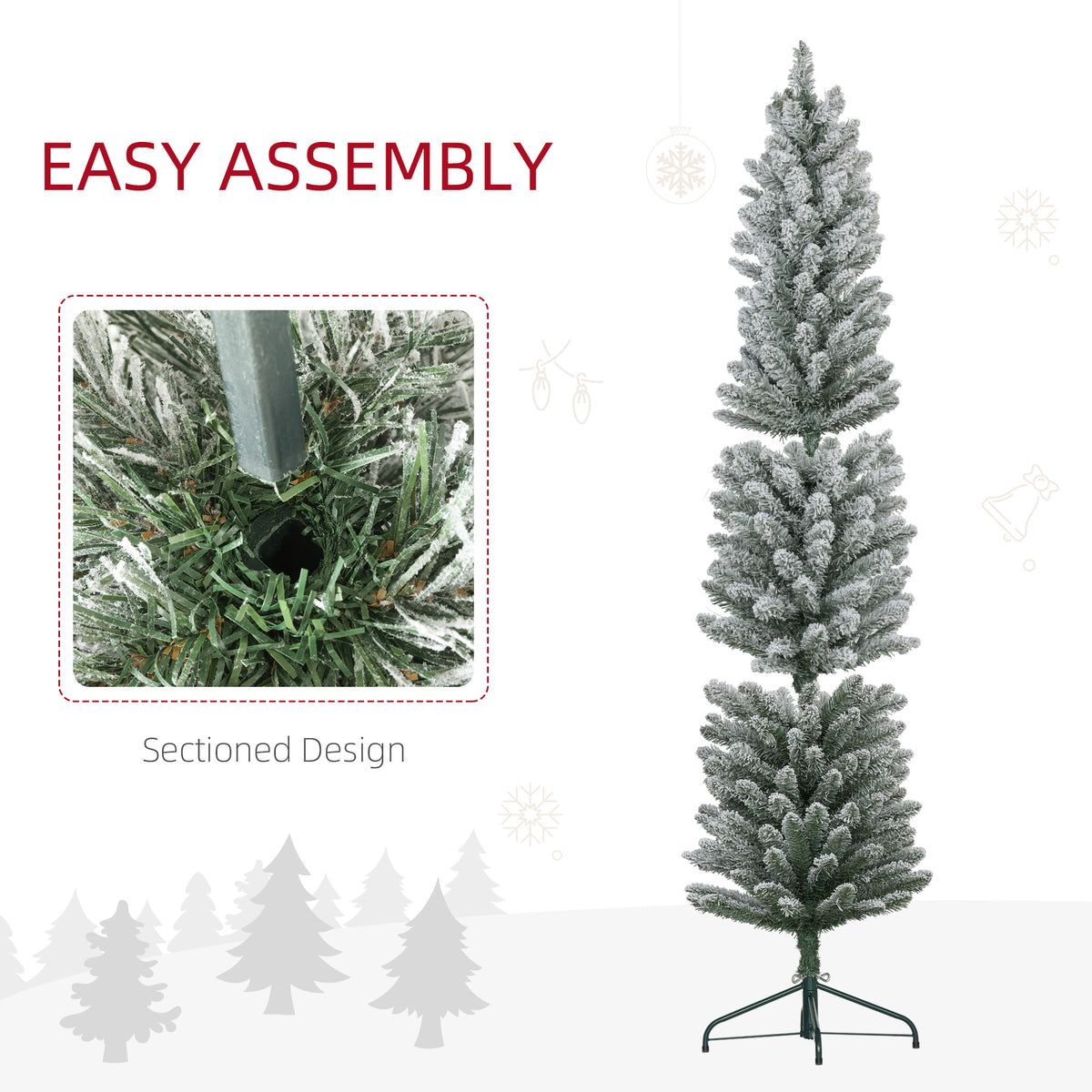 Snow Flocked Pencil Christmas Tree, 5 to 7 ft