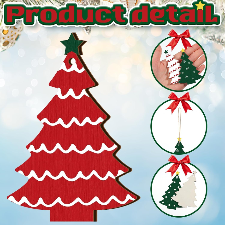 36Pcs Rustic Wooden Christmas Ornaments, Red Green White Farmhouse Decor