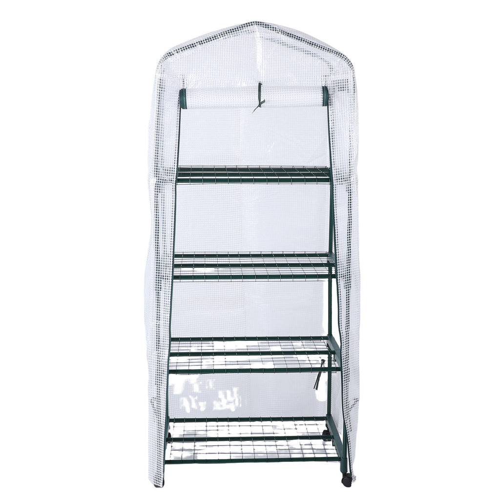Greenhouse With PE Cover 360° Rotating Wheels Zippered Door Frost Proof