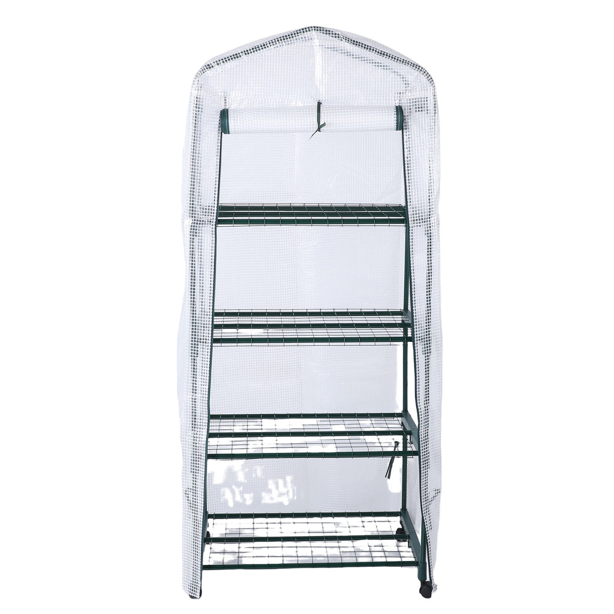 Greenhouse With PE Cover 360° Rotating Wheels Zippered Door Frost Proof