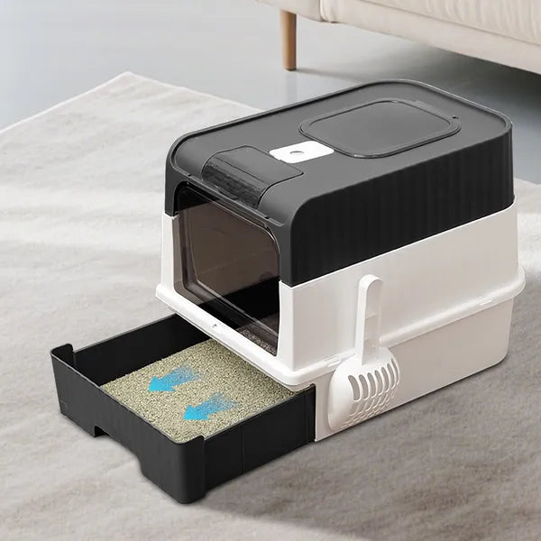 Fully Enclosed Magic Cube Litter Box, Top&front Entry, Pull-out Drawer