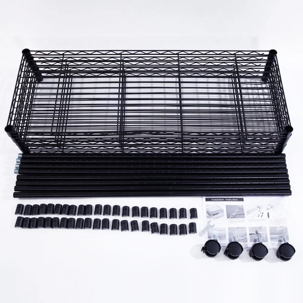 5-Layer Plastic Coated Iron Shelf With 1.5" Nylon Wheels 165*90*35 Black