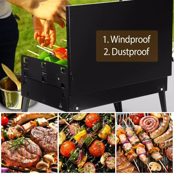 16.7x10x17.7in Portable Charcoal Grill Foldable BBQ Suitcase Grill