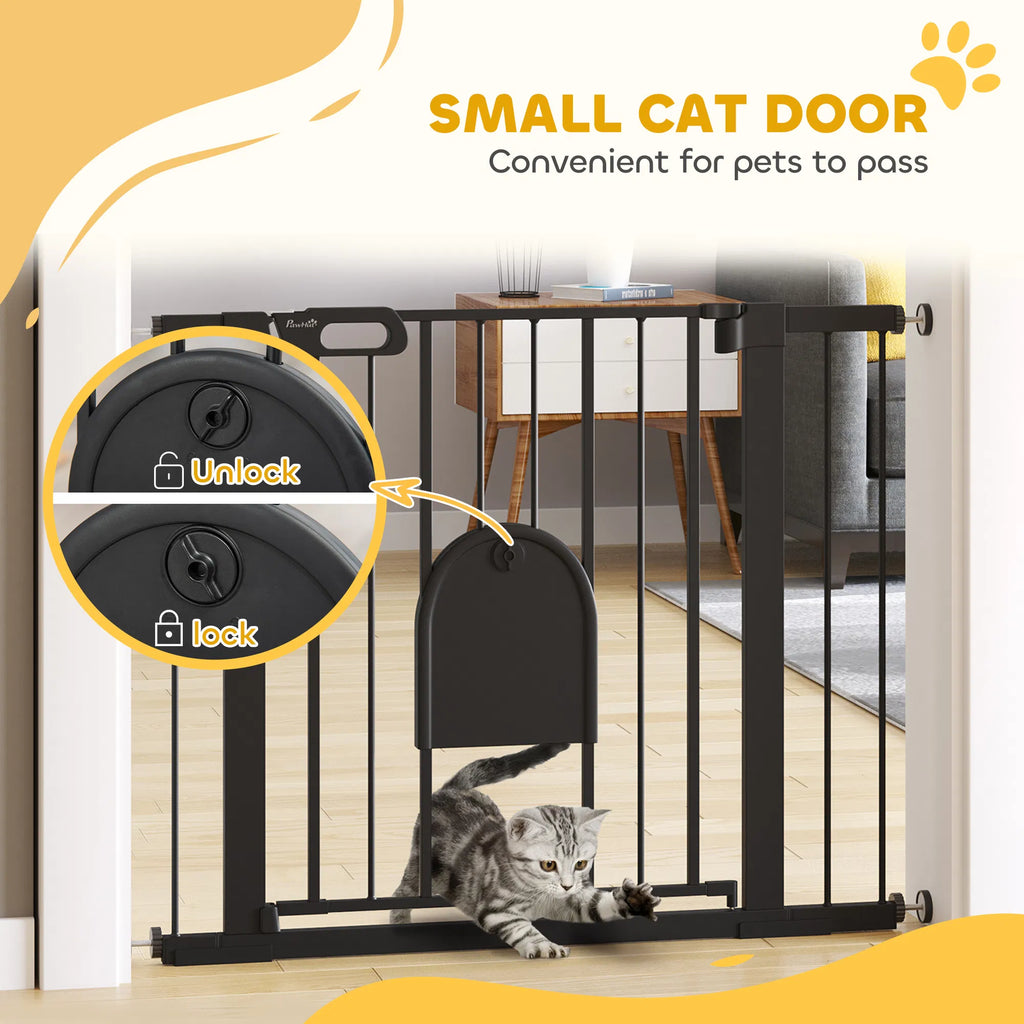 30"-41" Extra Wide Pet Gate Barrier With Small Door, 30"H Dog Gate