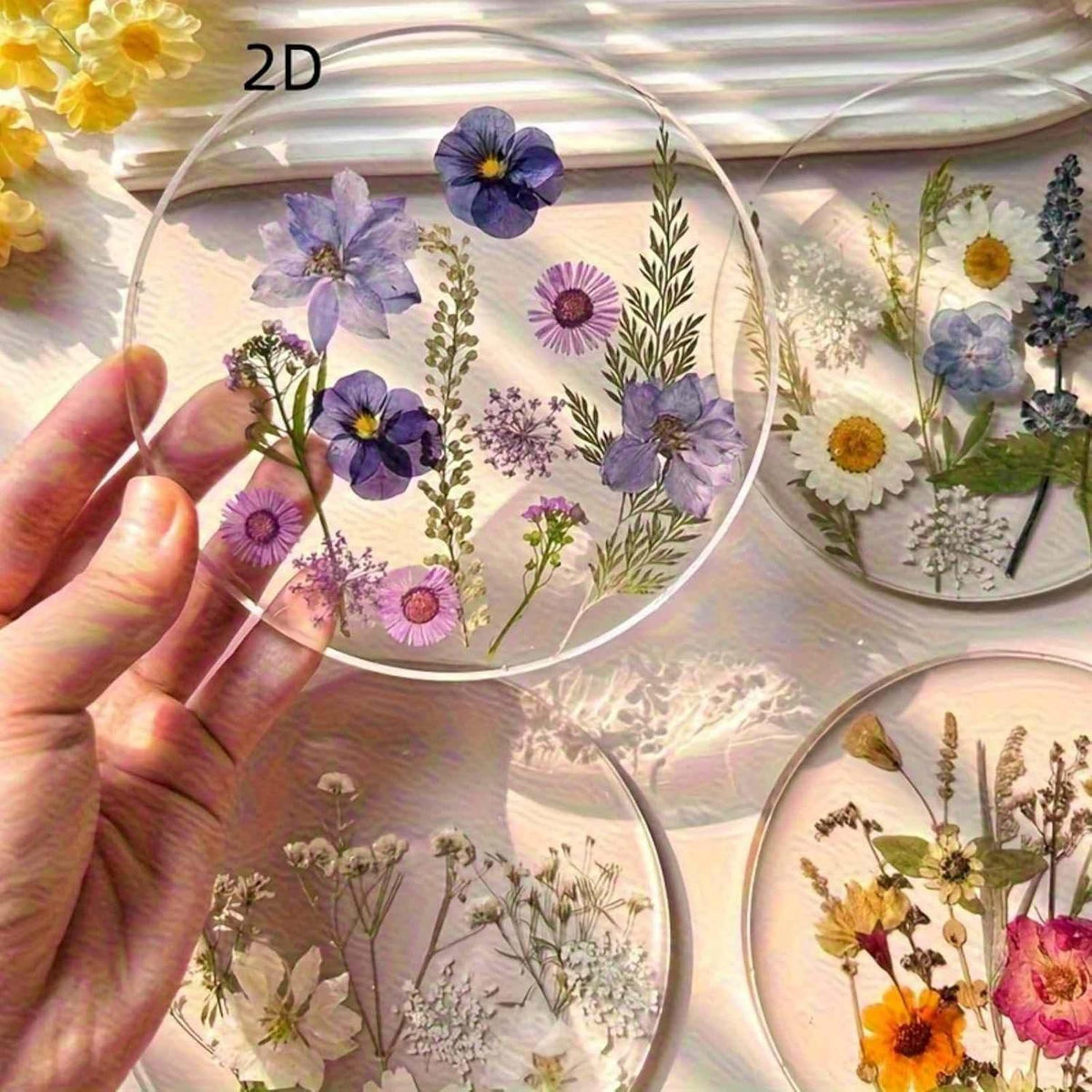 Acrylic Coasters 4 PCS, Bright Wildflower Printed Drink Coasters