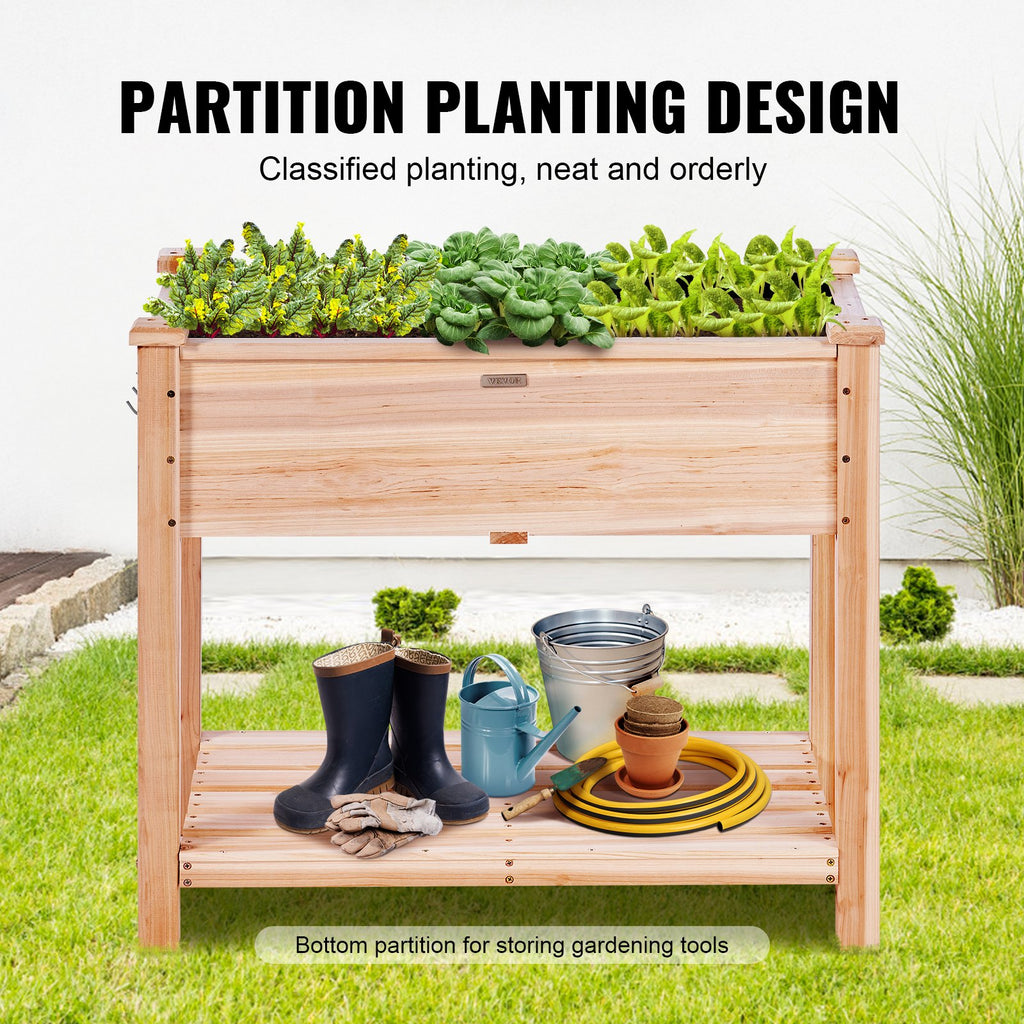 Wooden Raised Garden Bed Planter Box 33.9x18.1x30' Flower Vegetable Herb