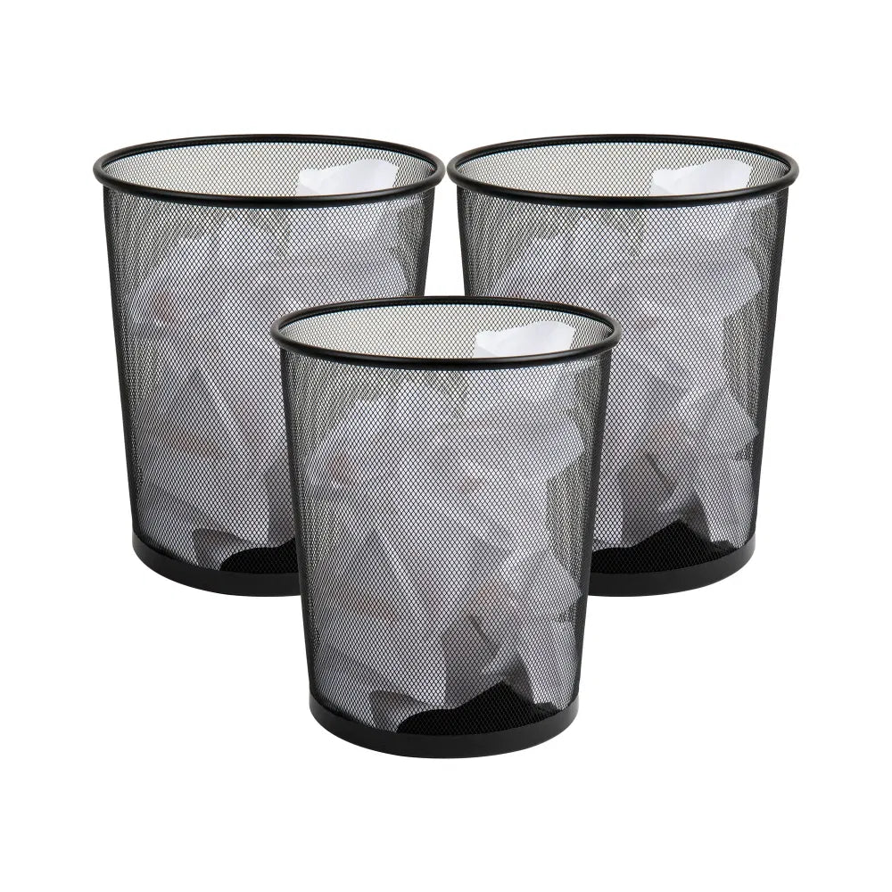 Mesh Trash Can, Set Of 3, Waste Paper Basket, Metal, 11.5"L X 11.5"W X