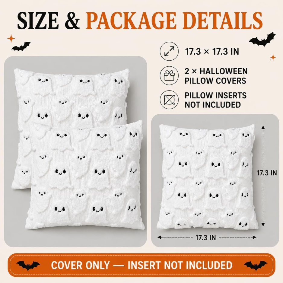 2PCS Halloween Pillow Covers, 18x18 Inch,white Ghost Decorative, Soft