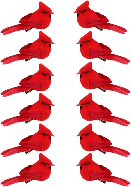 12 Pcs Cardinal Birds For Crafts, Mini Cardinal Clip On Christmas Tree