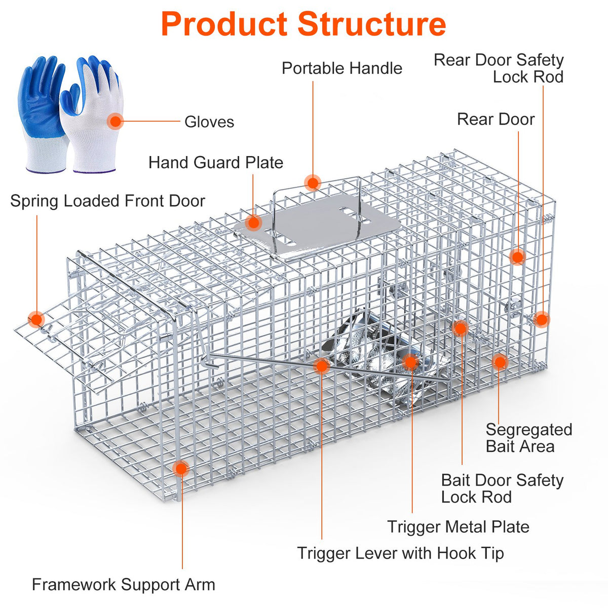 1Pc 25.59Inch Live Humane Animal Trap For Spring Summer Cage Heavy Duty