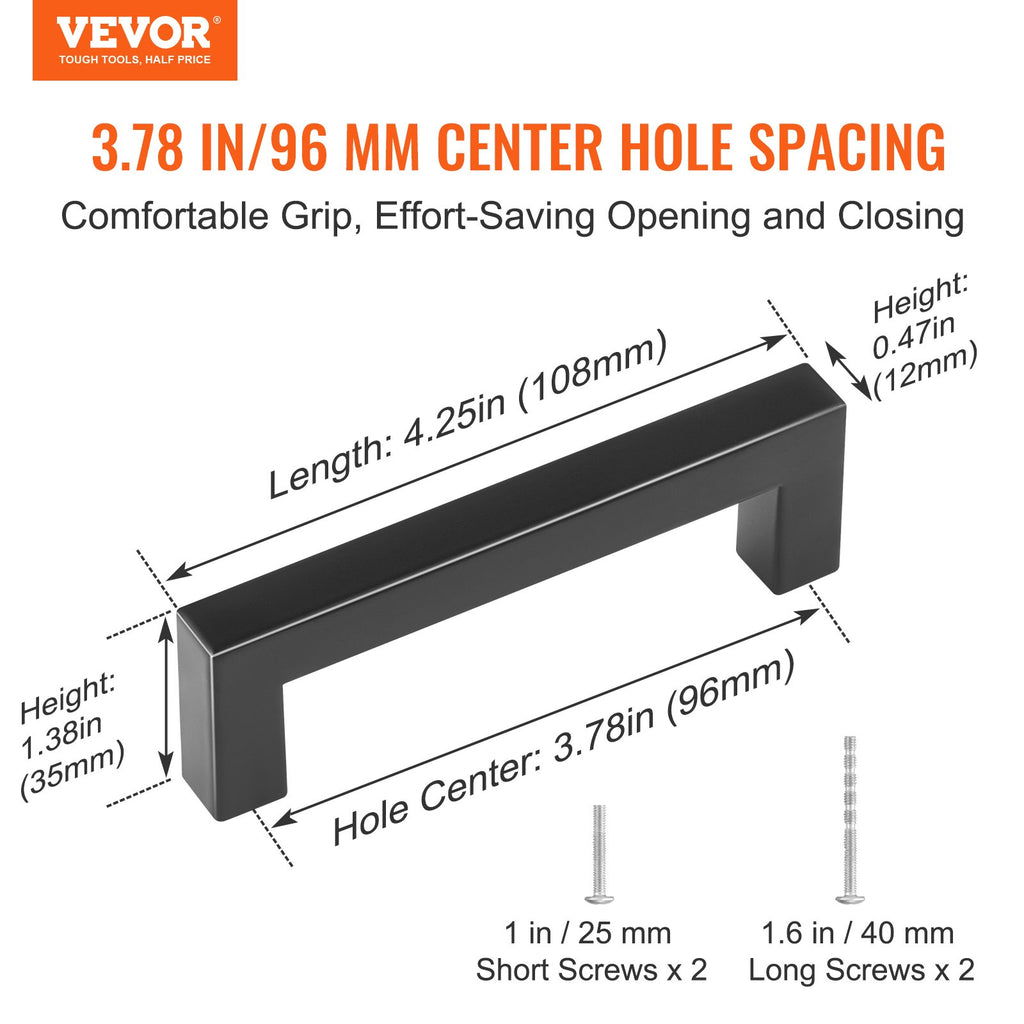 30 Pack Cabinet Pulls, 3.86in / 96mm Center To Center Slim Square