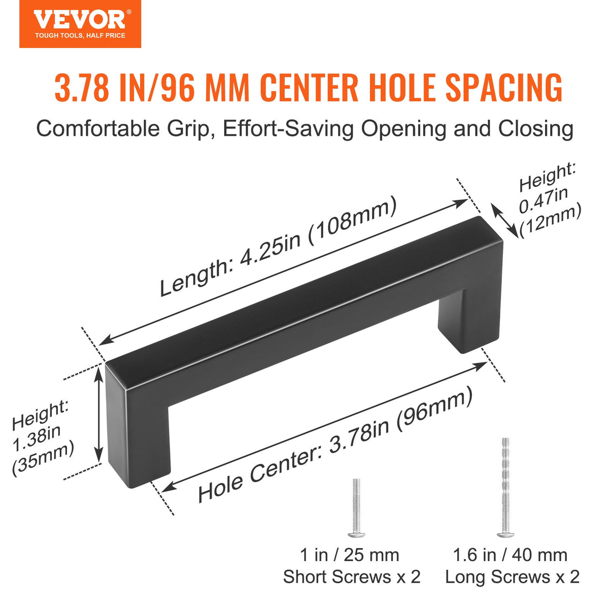 30 Pack Cabinet Pulls, 3.86in / 96mm Center To Center Slim Square