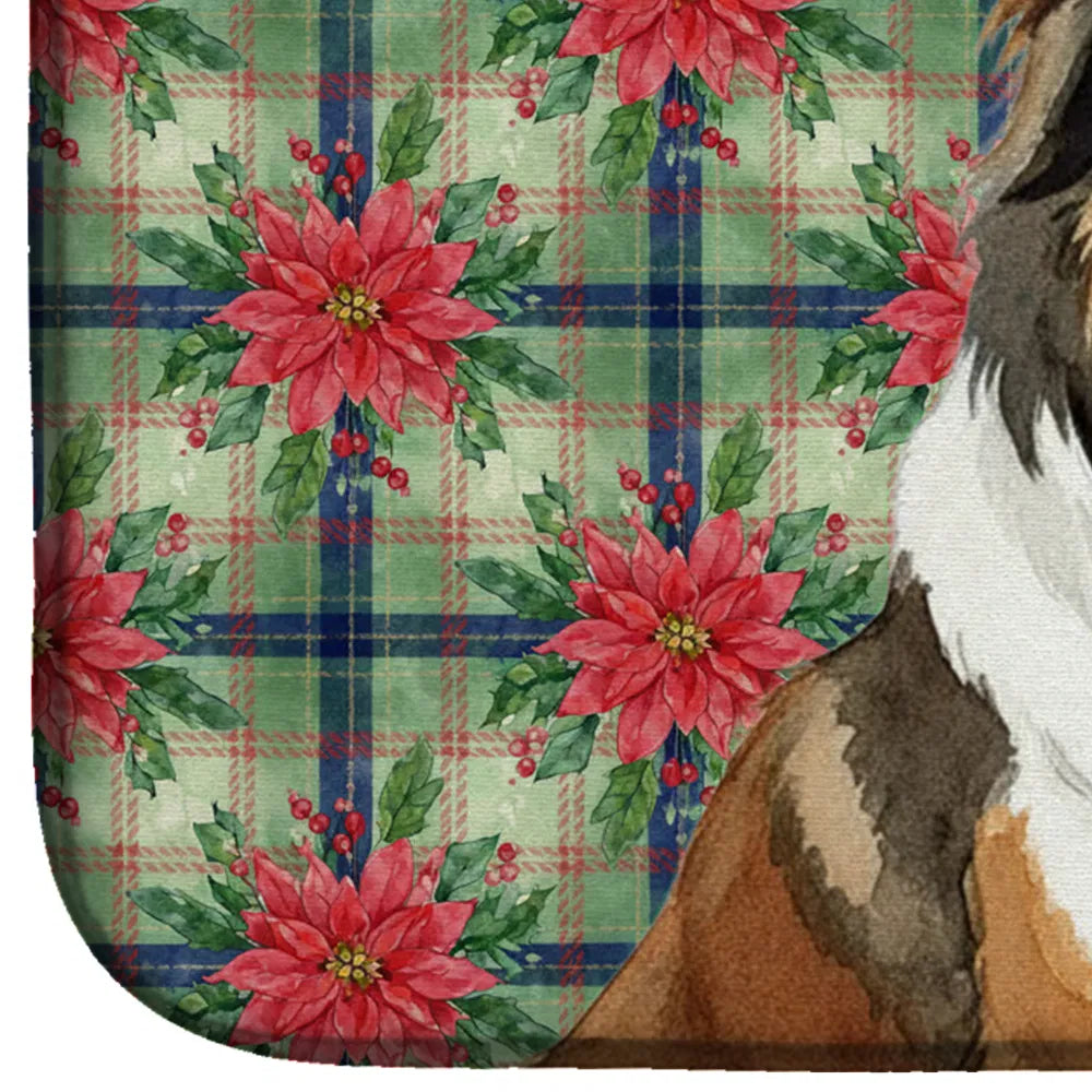 Sable Collie Christmas Poinsettias Dish Drying Mat Absorbent Dish