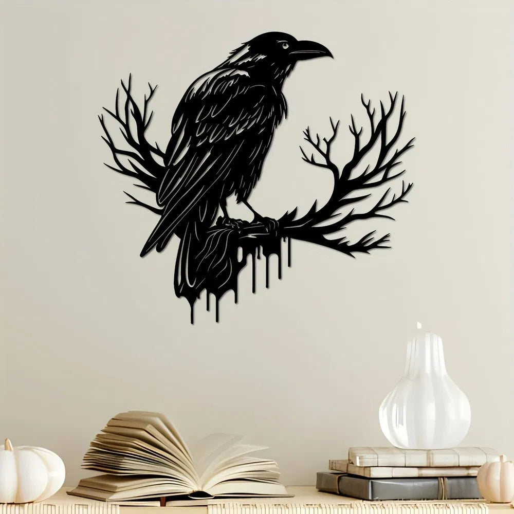 Gothic Black Metal Crow Wall Art Vintage Industrial Bird Silhouette