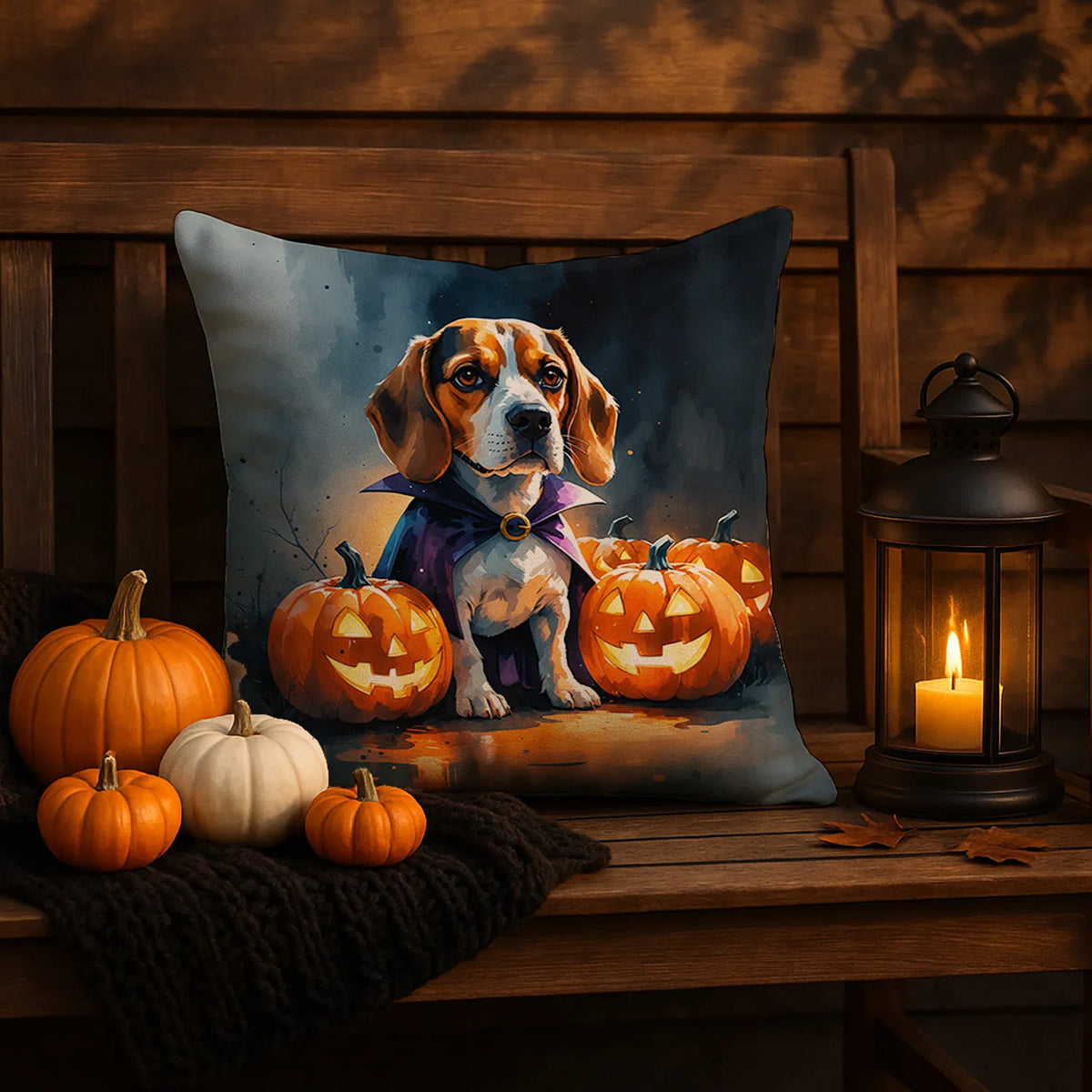Beagle Puppy Halloween Throw Pillow Machine Washable, Indoor Outdoor