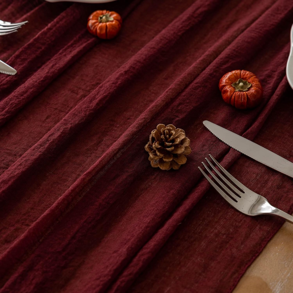 Fall Christmas Decorations Burgundy Cheesecloth Table Runner 120 Inches