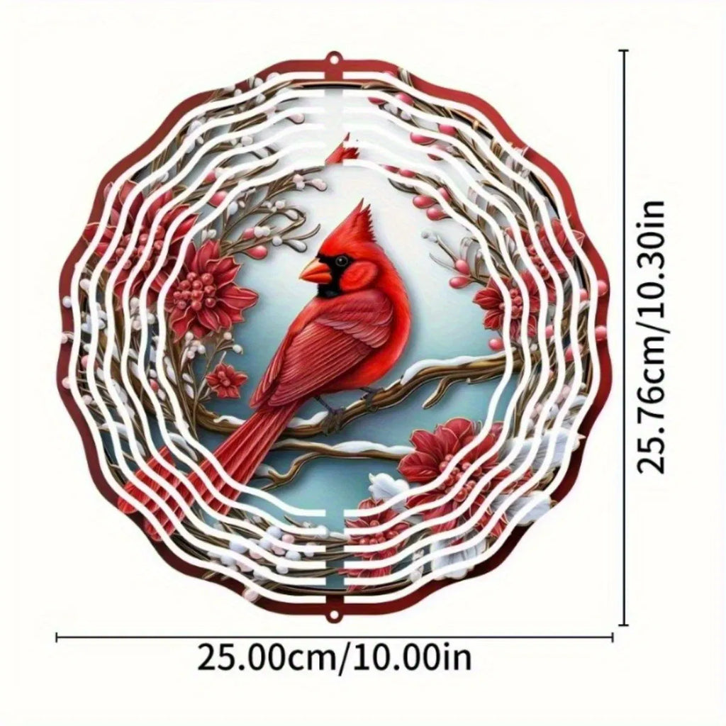 Vibrant Red Cardinal Wind Spinner With Mandala Wind Chime Garden Art