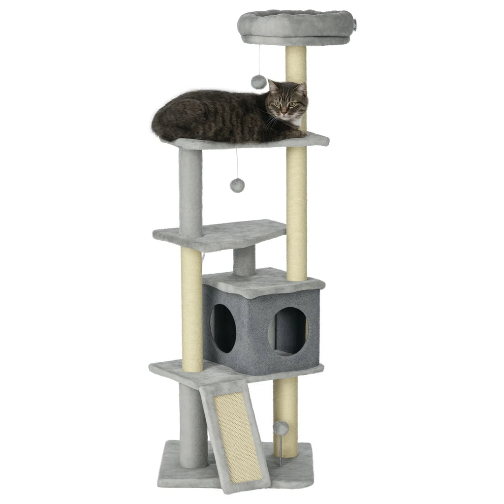 57.5" Cat Tree With Scratching Posts, Large Cat Tower For Indoor Cats