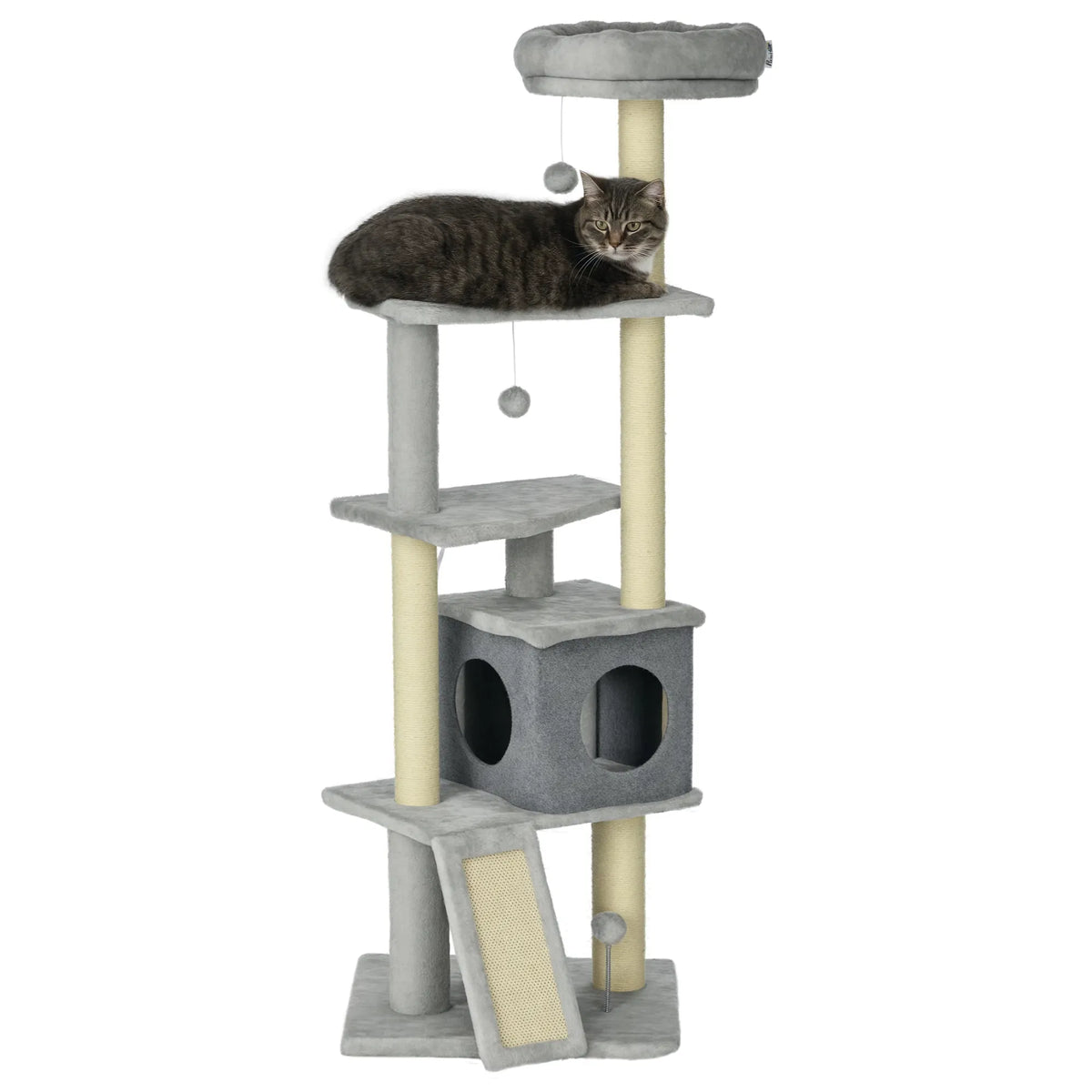57.5" Cat Tree With Scratching Posts, Large Cat Tower For Indoor Cats