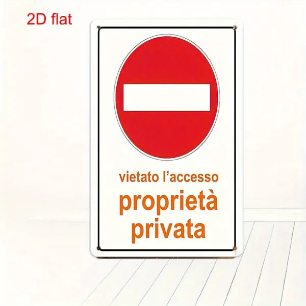 Private Property No Trespassing Italian Text Metal Sign Thick Vintage