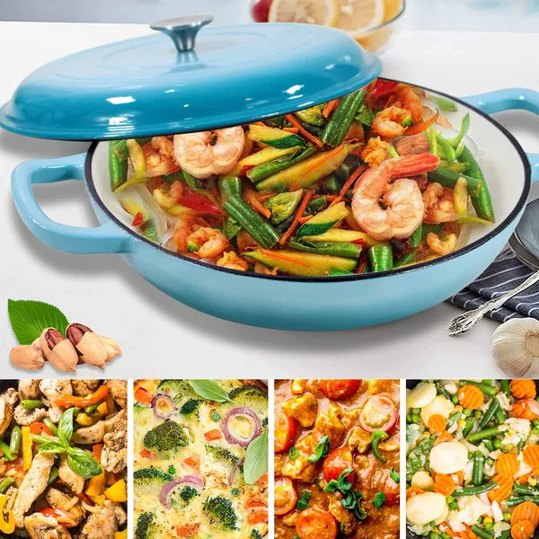 Cookwin Cast Iron Casserole Braiser 3.8 Quart Heavy Duty Casserole