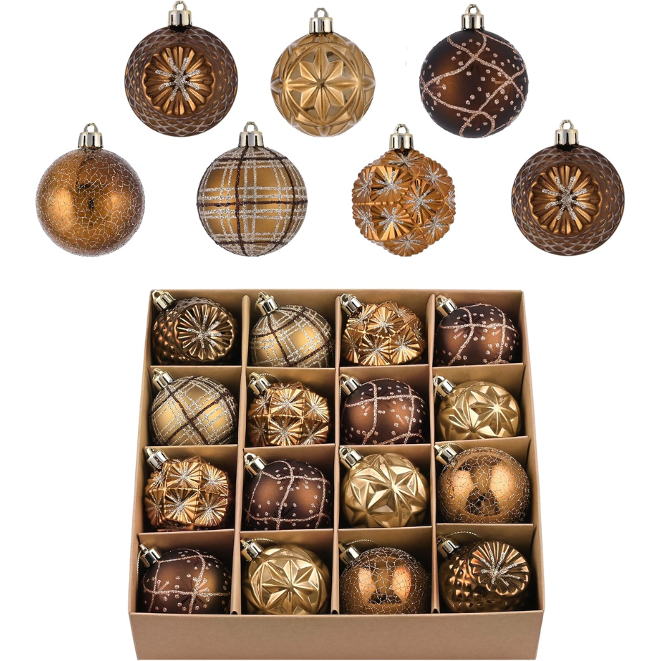 Fall Ornaments For Christmas Trees, 16ct Bronze Copper Brown Gold