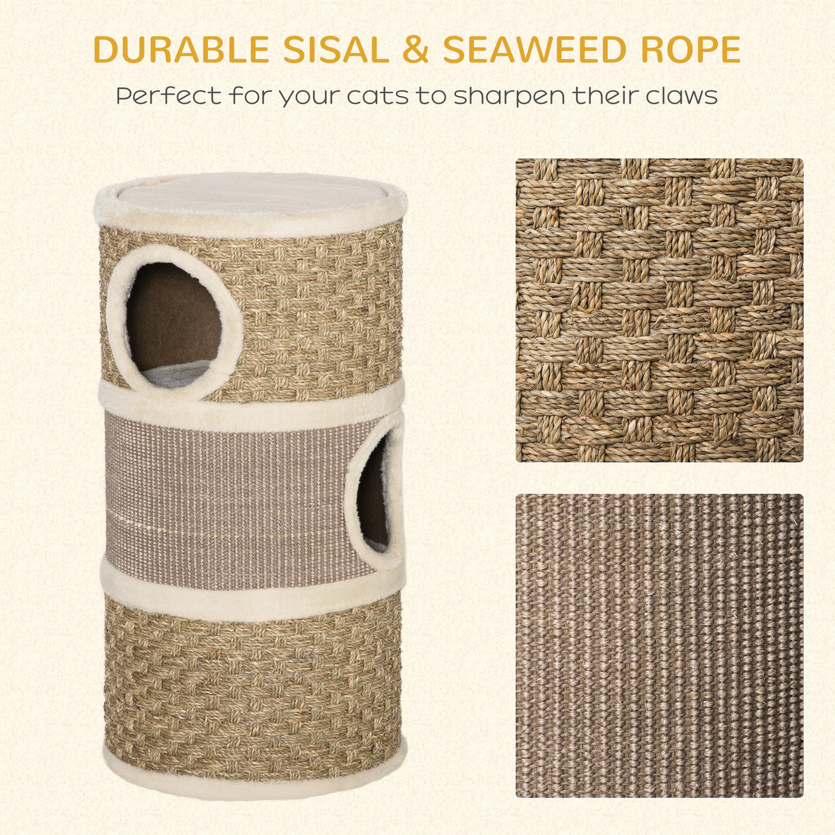 28 Inch Cat Condo, 3 Story Cat Hideaway With Sisal Scratching Pad